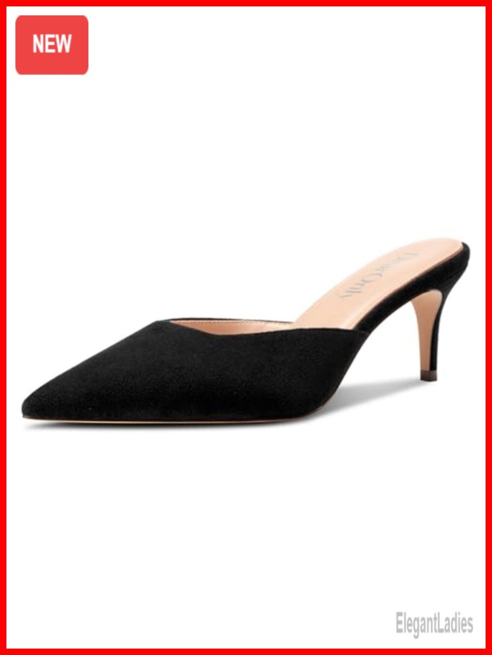 Kitten Heel Mules Pointed Toe Slip-On Stiletto 2.6 Inch Heels Prom Dress Shoes